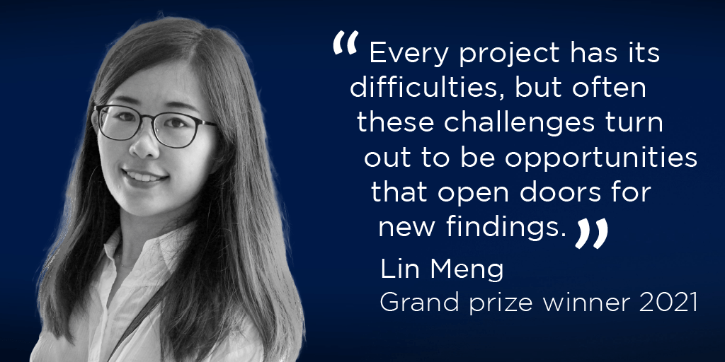 Lin Meng with the quote Every project has its difficulties, but often these challenges turn out to be opportunities that open doors for new findings"