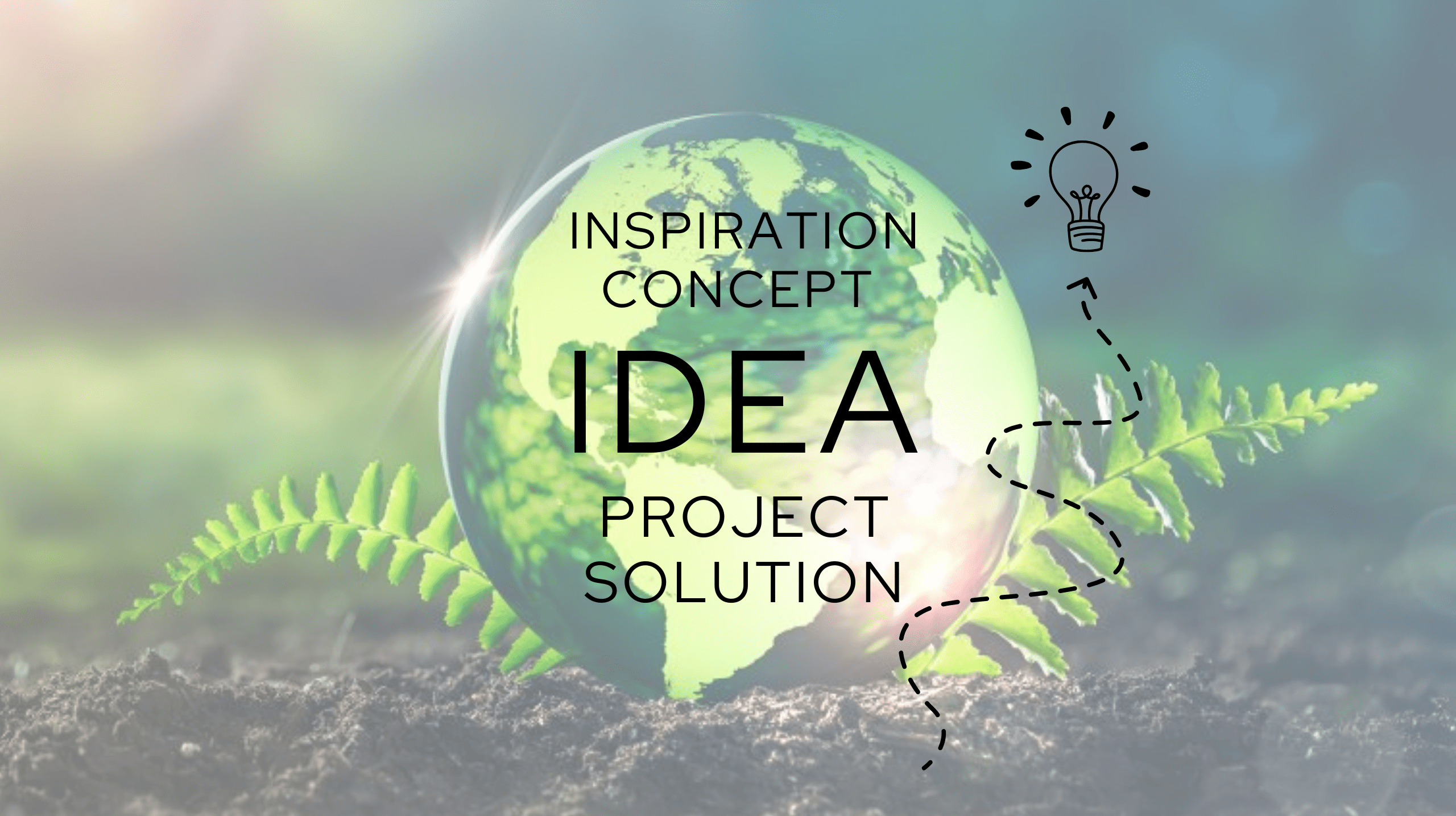 Planetary biology concept image, with the earth shaped as a small glass ball and plants around it and blurry plants in the distant background.