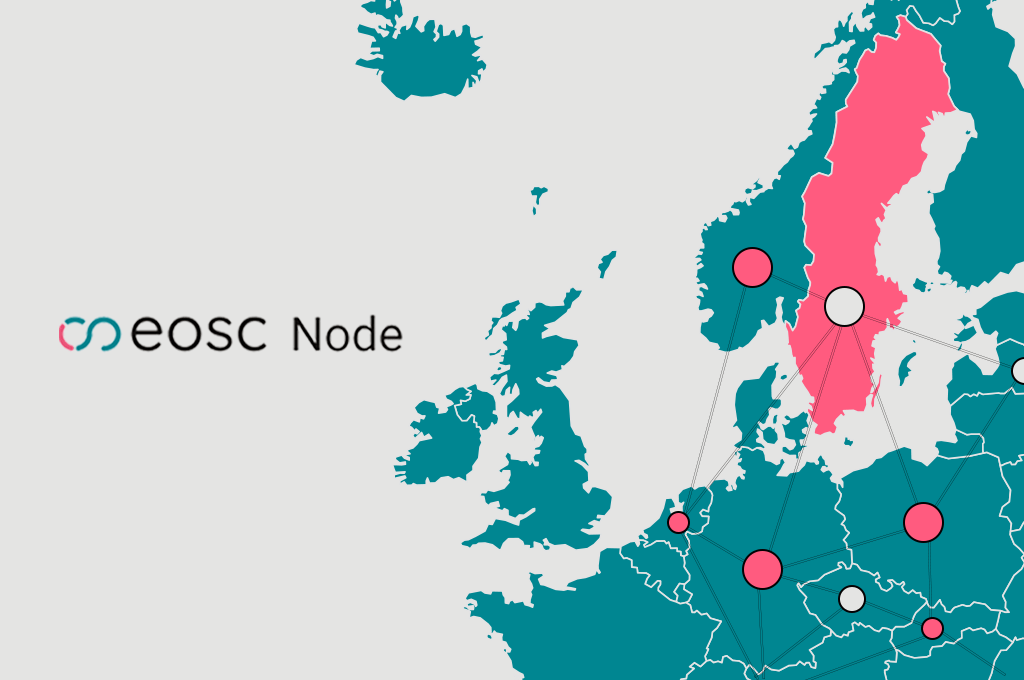 Map of Europe highlighting Sweden and the other nodes of European Open Science Cloud